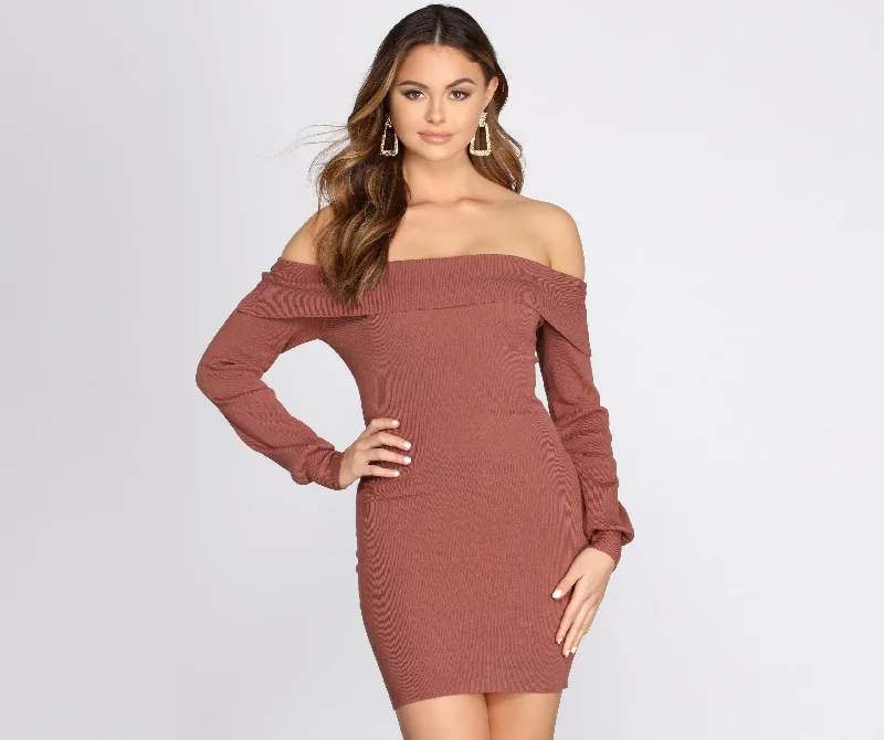 Feelin' Sweet Off Shoulder Sweater Dress