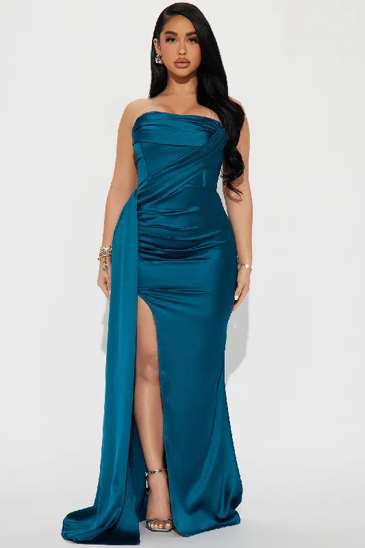 Janelle Satin Gown - Teal