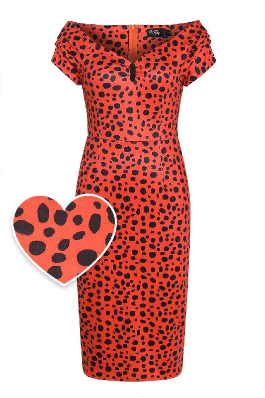 Beryl Orange Cheetah Print Off Shoulder Pencil Dress