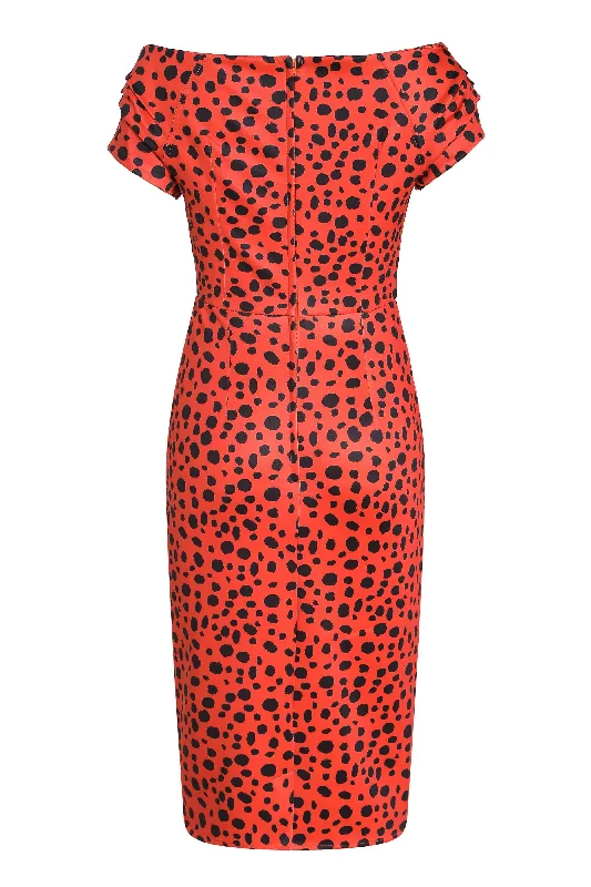 Beryl Orange Cheetah Print Off Shoulder Pencil Dress