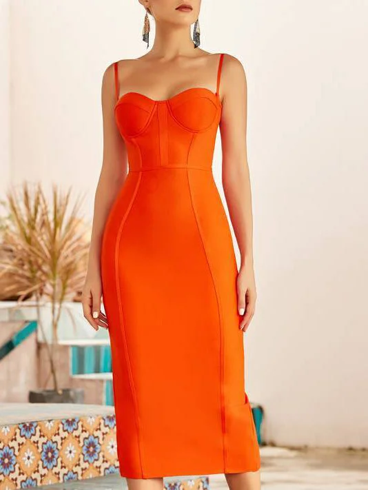 Neon Orange Bustier Bandage Dress