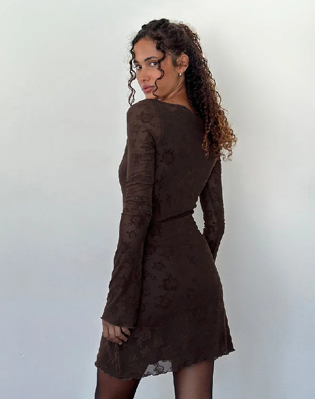 Sevila Long Sleeve Mini Dress in Romantic Rose Flock Brown