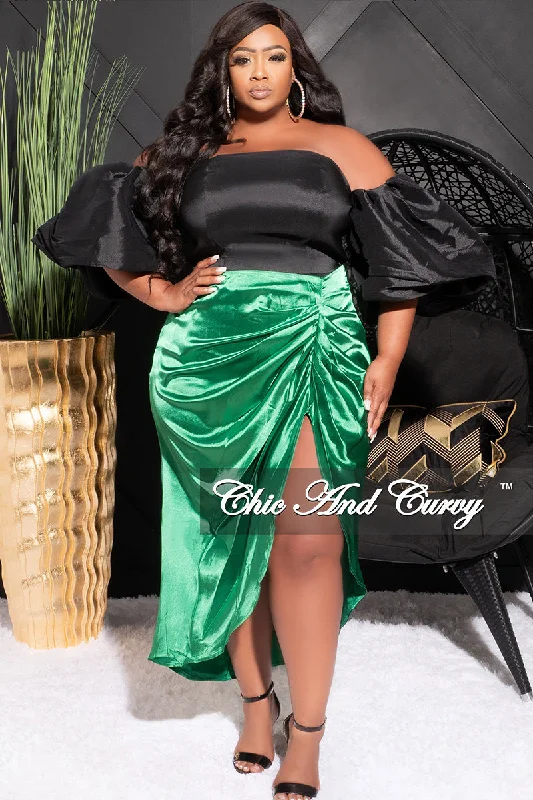 Final Sale Plus Size Satin Ruched Skirt in Green