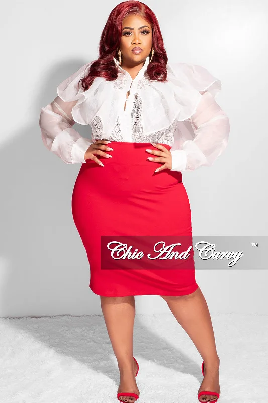 Final Sale Plus Size Pencil Skirt with Back Slit in Red