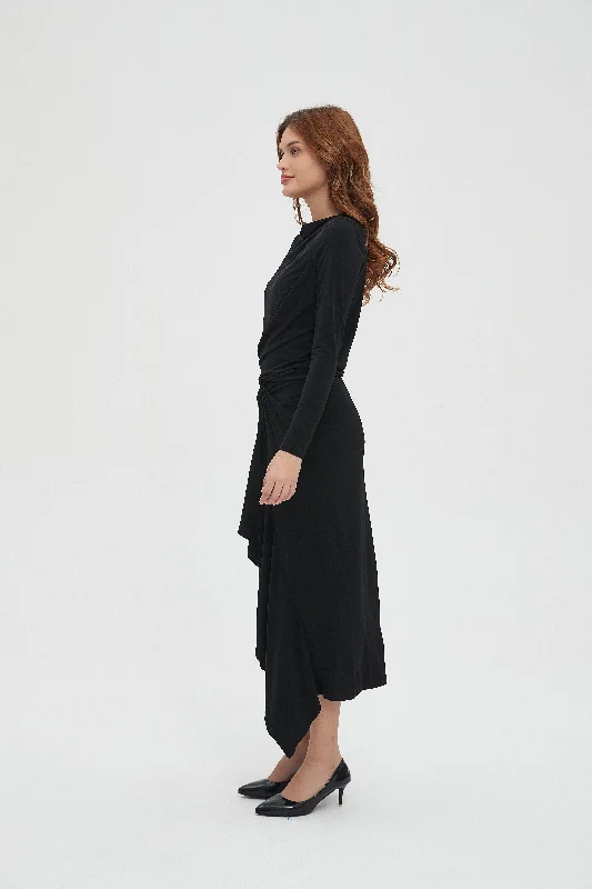 ALL OVER RUCHED DRESS byMM - BLACK