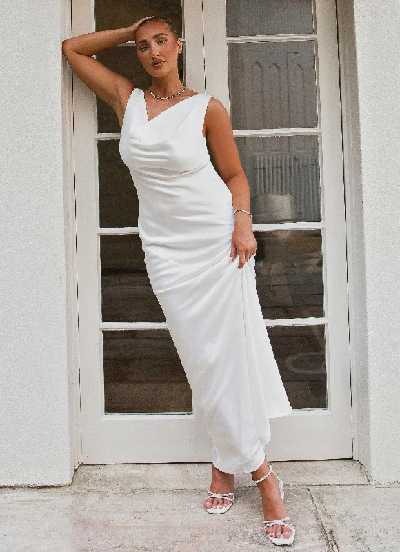 Be Mine Satin Maxi Dress - Pure White