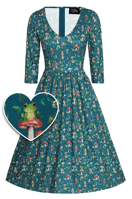 Billie Green Frog & Mushroom Print Dress