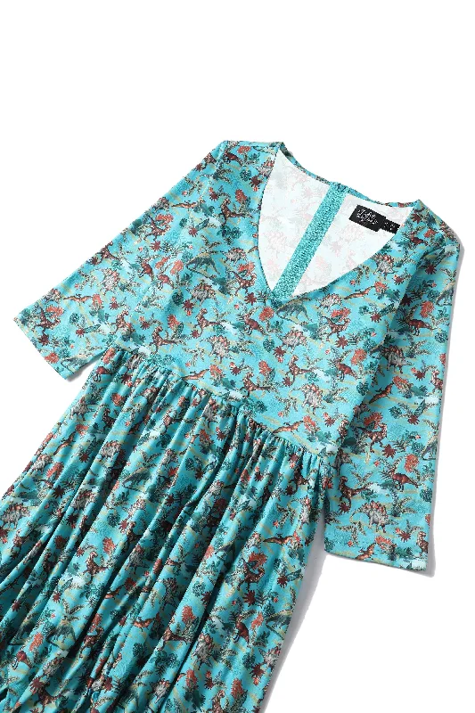 Billie Turquoise Dinosaur Dress