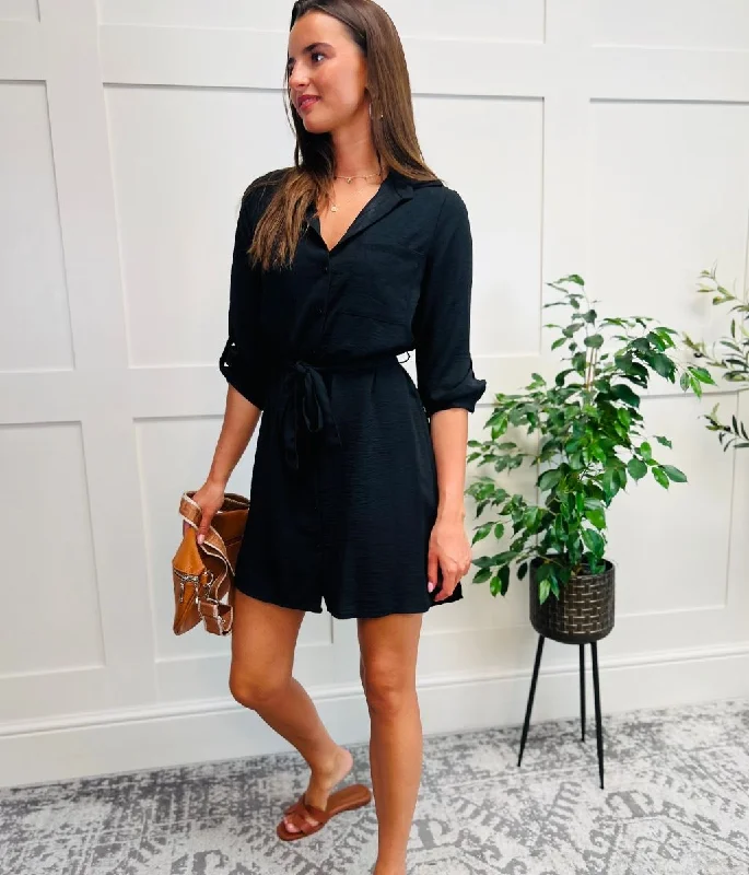 Black Belted Summer Shirt Dress