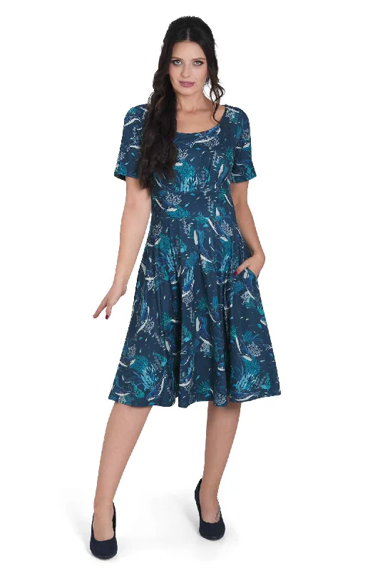 Brenda Blue Whale Print Sleeved Dress