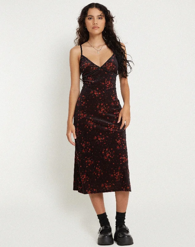 Camelia Maxi Dress in Rose Cluster Velvet