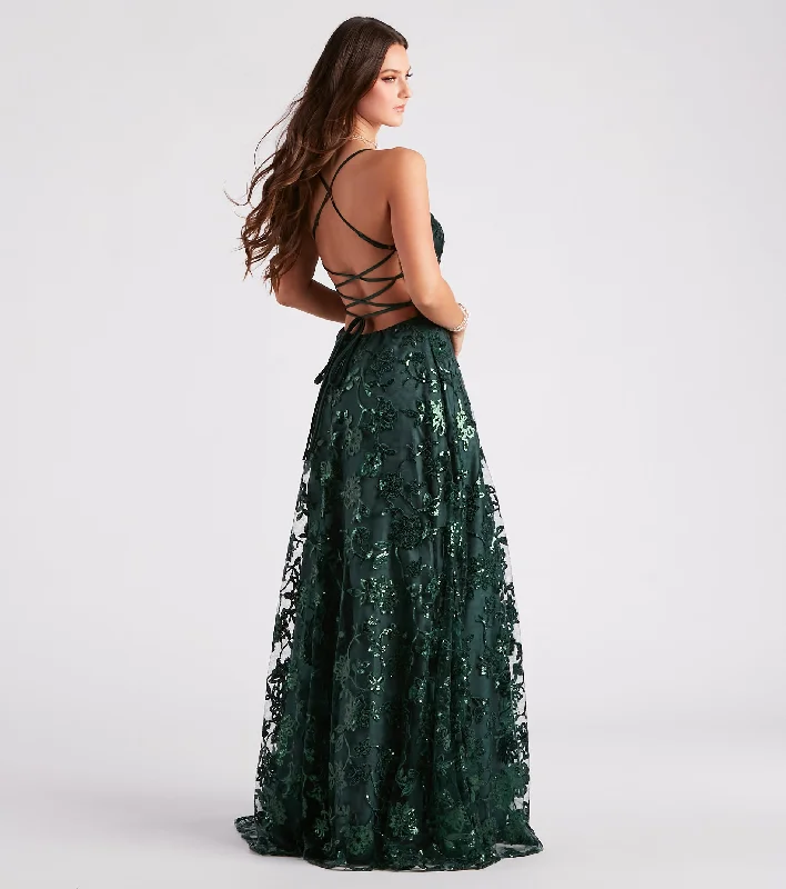 Cameron Sequin Embroidered A-Line Formal Dress