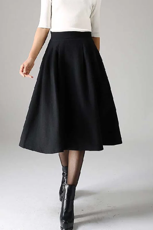 pleated A line wool Skirt in Black 1087#