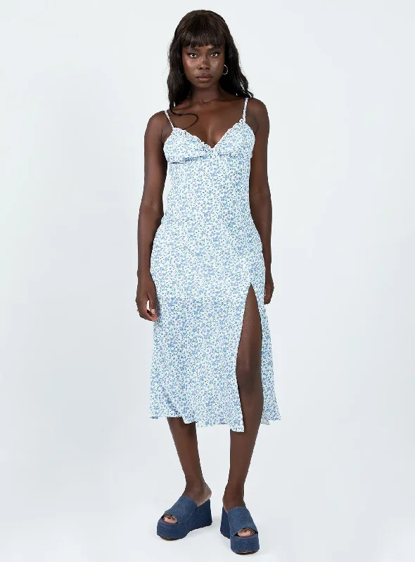 Corbio Midi Dress Blue Floral