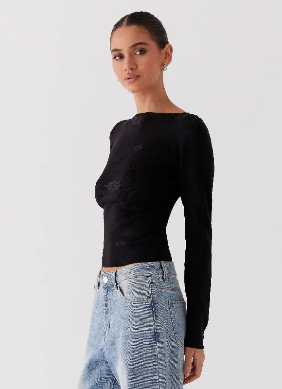 Dandelion Long Sleeve Knit Top - Black