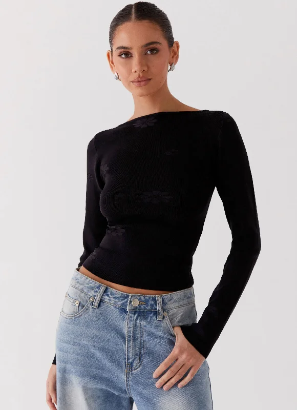 Dandelion Long Sleeve Knit Top - Black