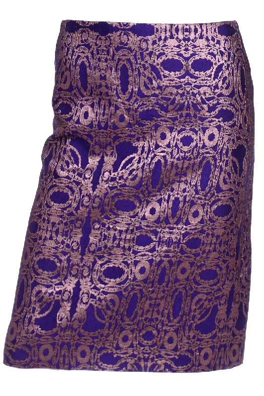 Dries Van Noten Purple and Metallic Rose Gold Jacquard Skirt