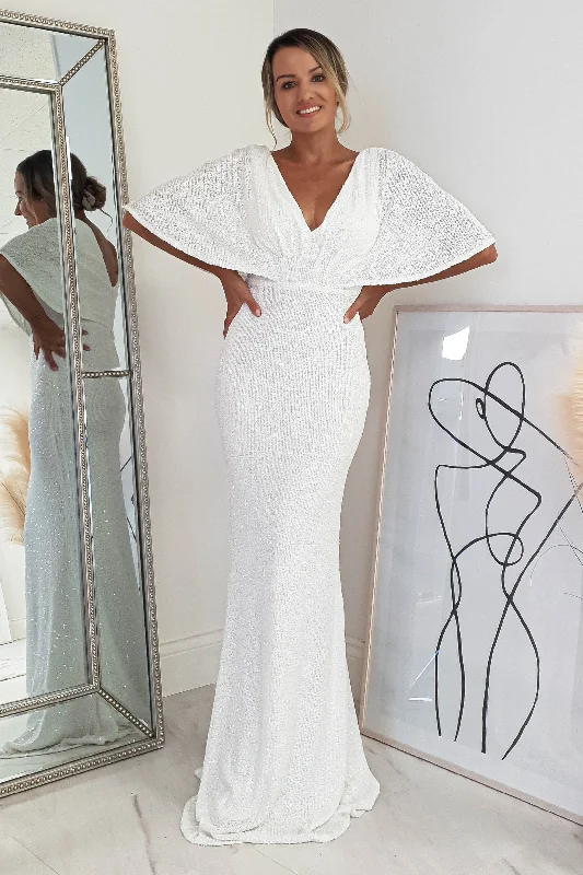 Elsie Bodycon Sequin Gown | White