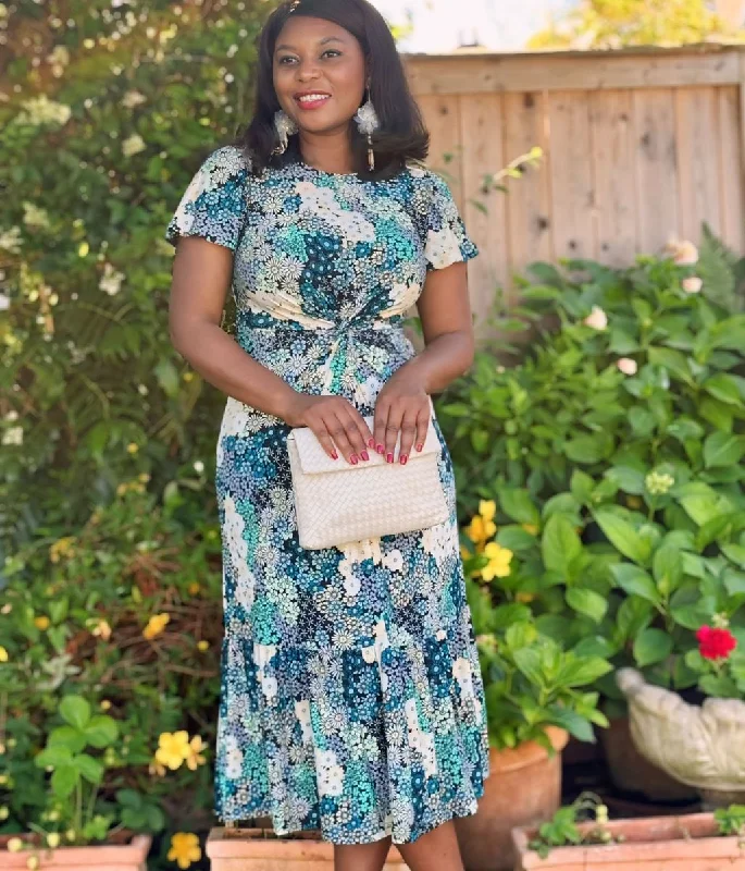 Teal Floral Summer Midi Dress