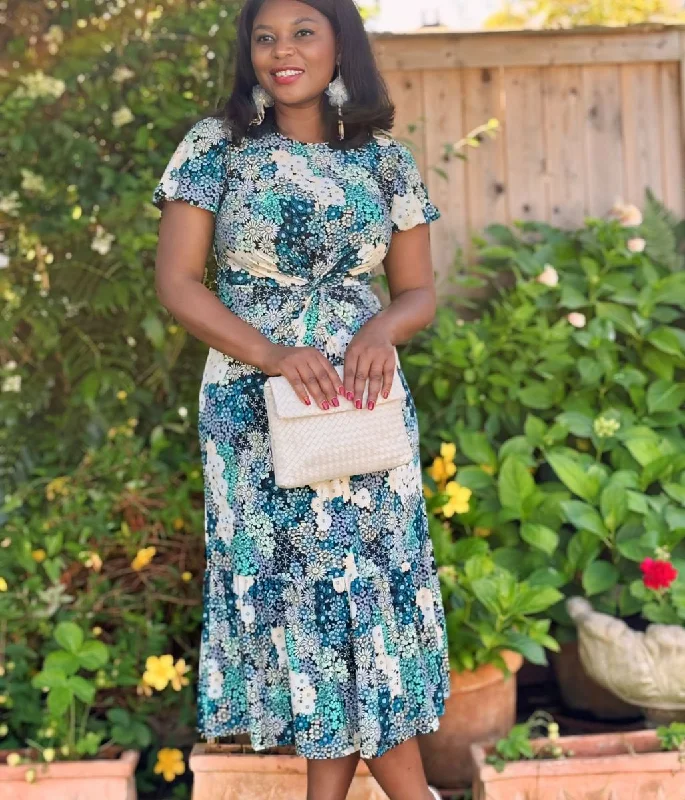 Teal Floral Summer Midi Dress