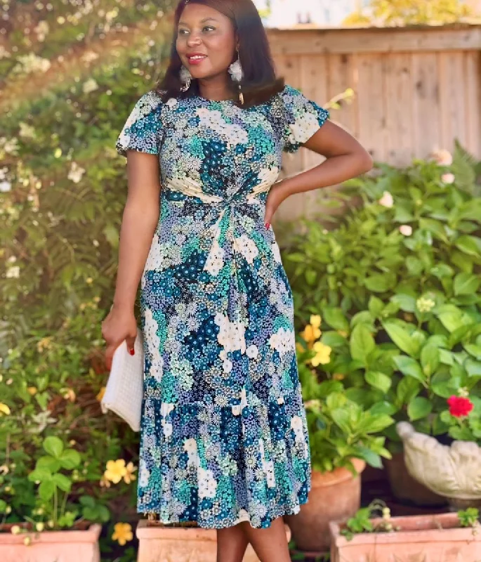 Teal Floral Summer Midi Dress