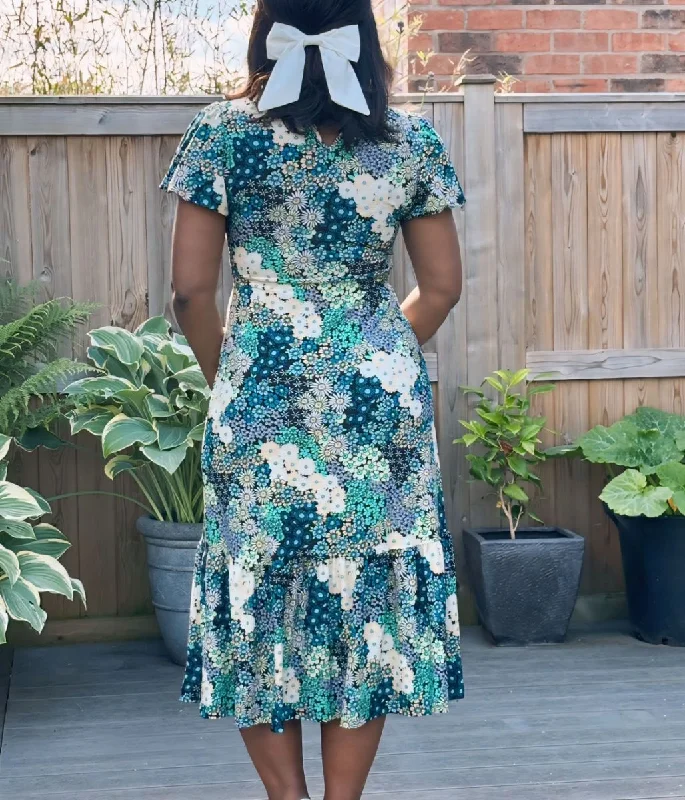 Teal Floral Summer Midi Dress