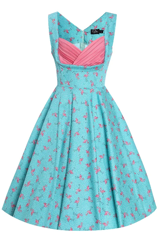 Grace Turquoise Flamingo Pleated Bust Dress