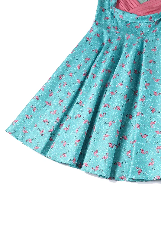 Grace Turquoise Flamingo Pleated Bust Dress