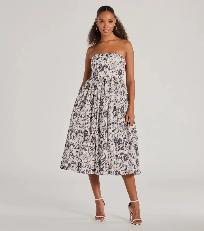 Into The Floral Forest Strapless A-Line Midi Dress