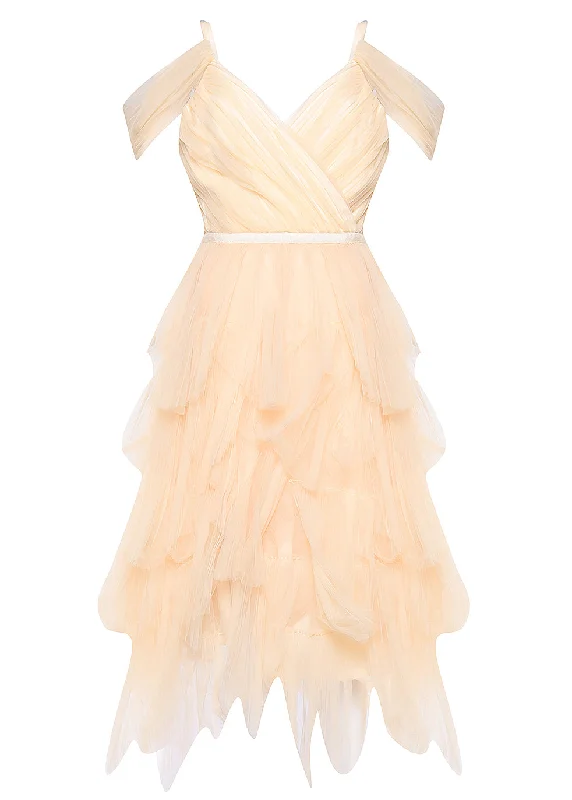 Isla Cream Pleated Petal Skirt Midi-Dress