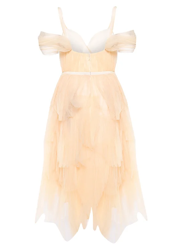 Isla Cream Pleated Petal Skirt Midi-Dress