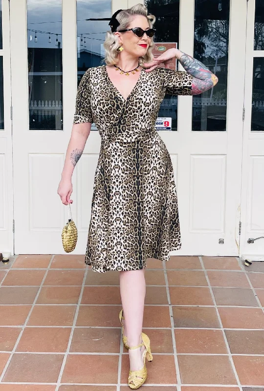 Matilda Retro Leopard Print Casual Wrap Dress