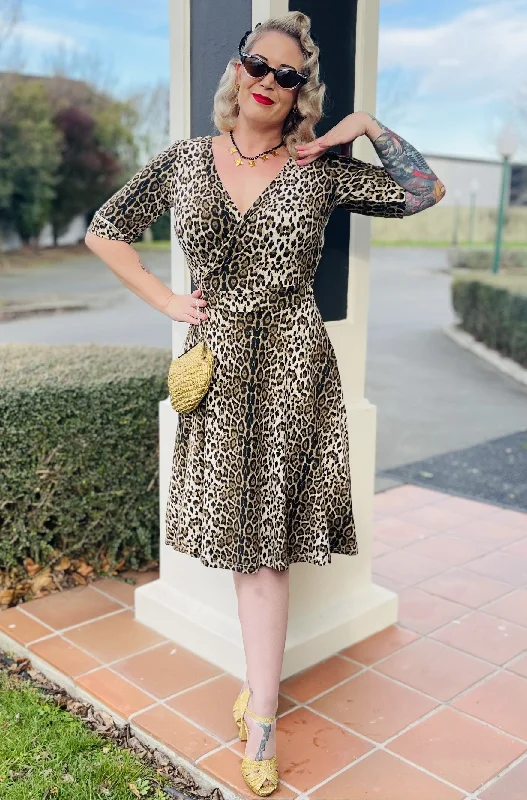 Matilda Retro Leopard Print Casual Wrap Dress