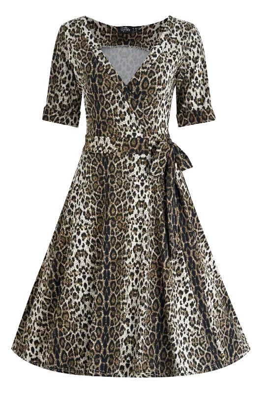 Matilda Retro Leopard Print Casual Wrap Dress