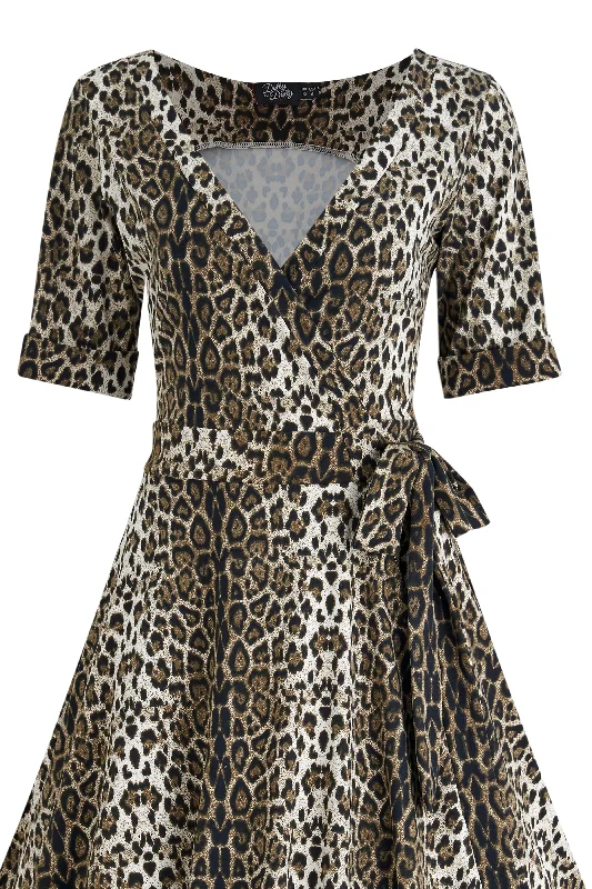 Matilda Retro Leopard Print Casual Wrap Dress