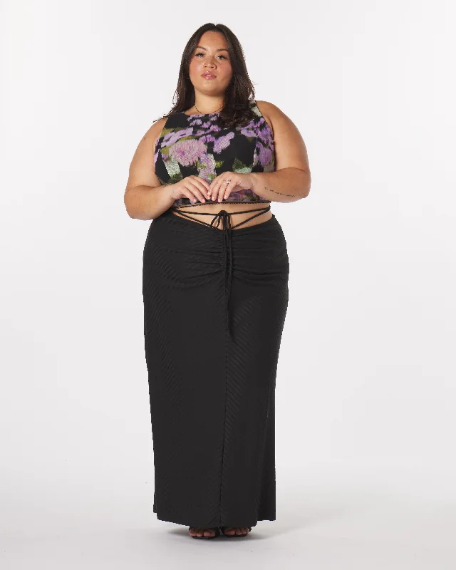 “Luna” Knit Tie-Around Maxi Skirt in Black