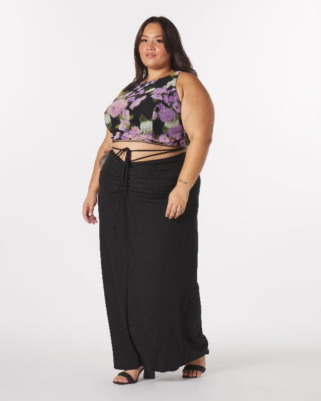 “Luna” Knit Tie-Around Maxi Skirt in Black