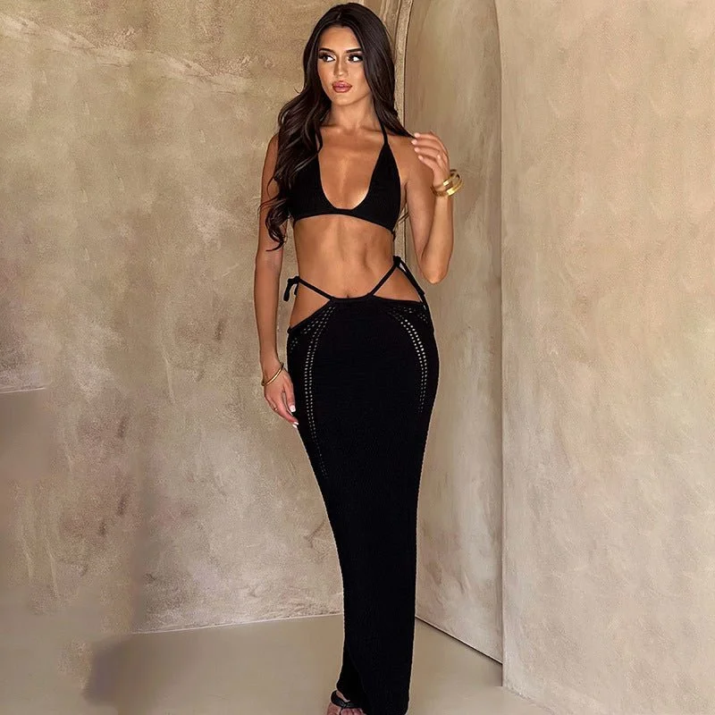 Women Matching Halter Top with Skirt