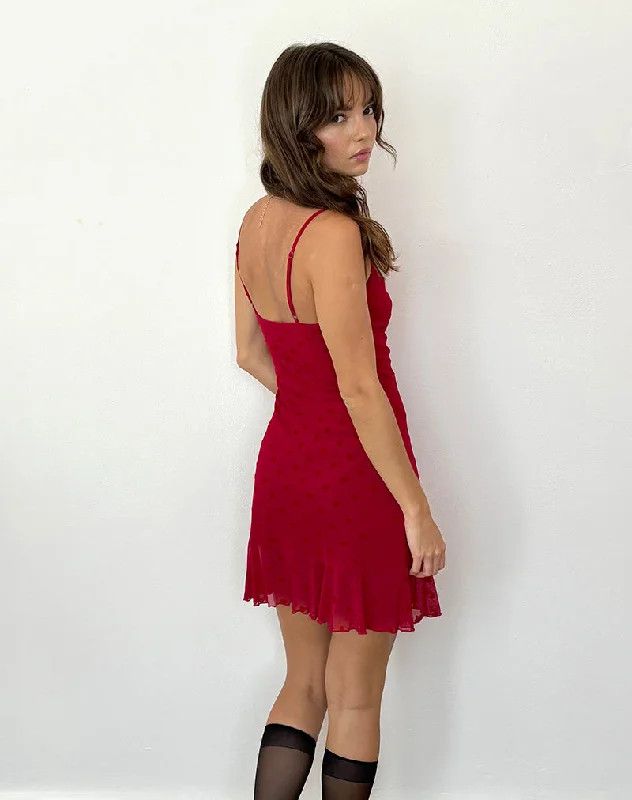 Micaya Mini Dress in Red Heart Flocked Mesh