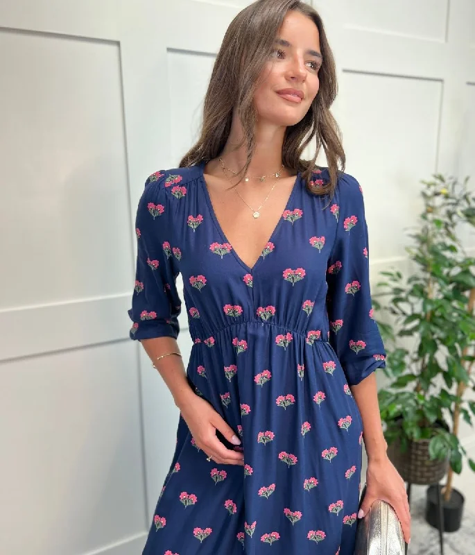 Navy Sienna Floral Midi Dress