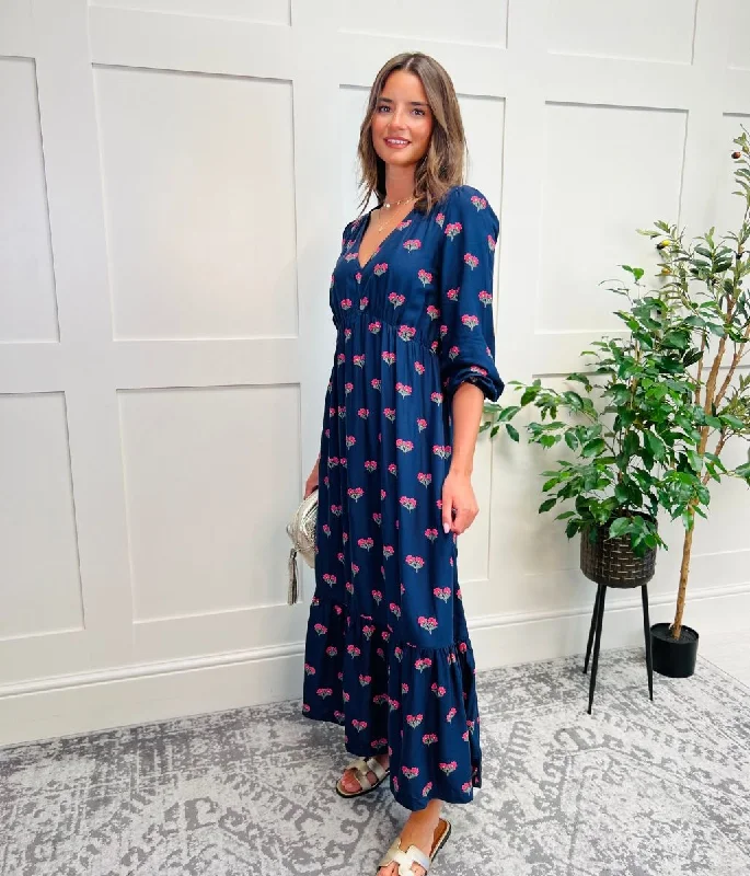 Navy Sienna Floral Midi Dress