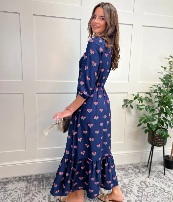 Navy Sienna Floral Midi Dress