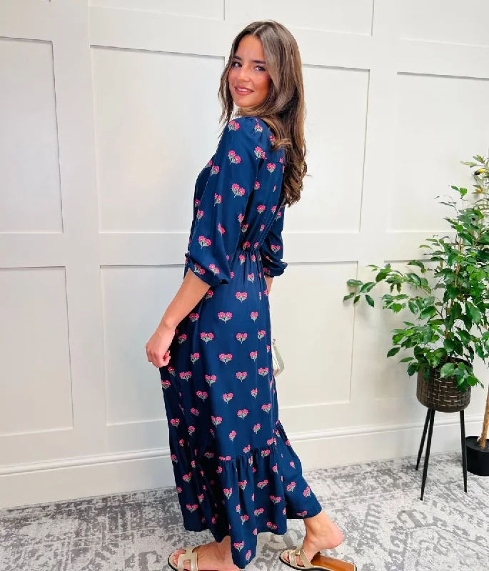 Navy Sienna Floral Midi Dress