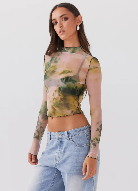 Neon Serenade Mesh Long Sleeve Top - Rainforest