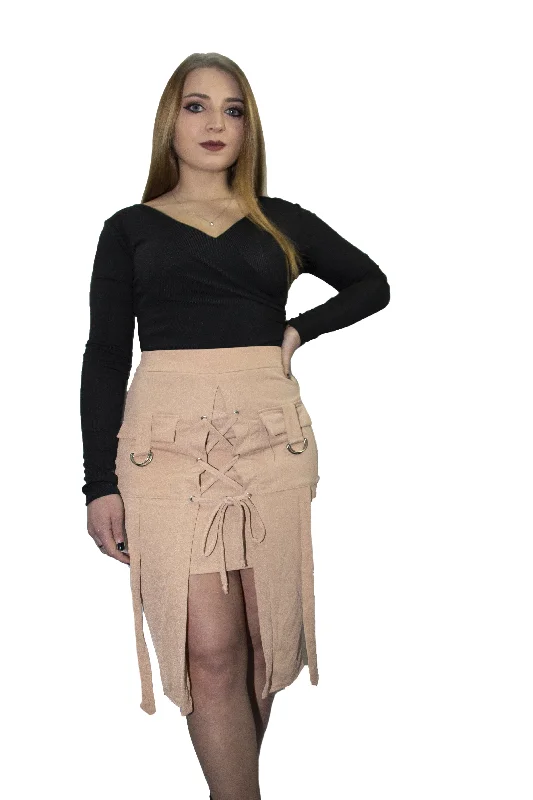 Maya Nude Lace Up Military Skirt