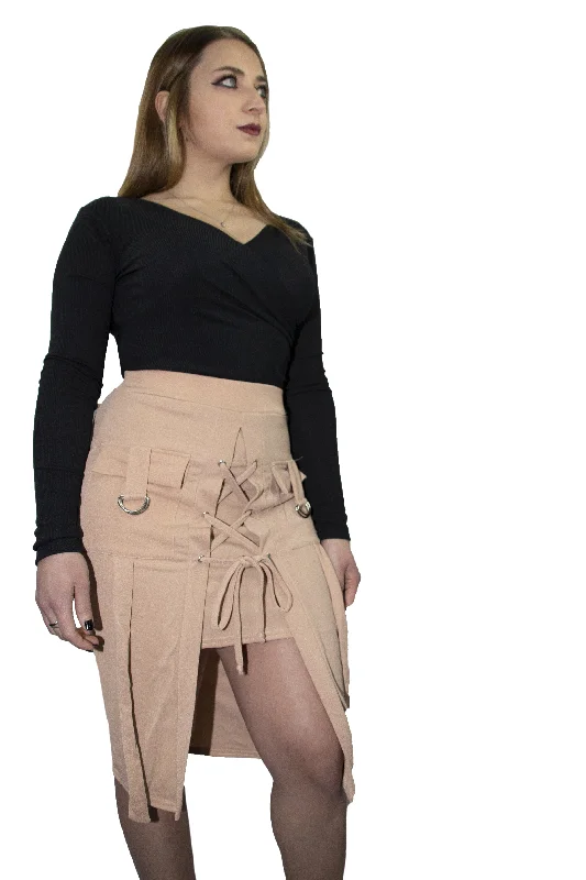 Maya Nude Lace Up Military Skirt