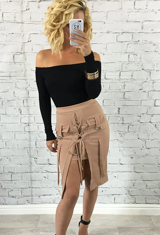 Maya Nude Lace Up Military Skirt