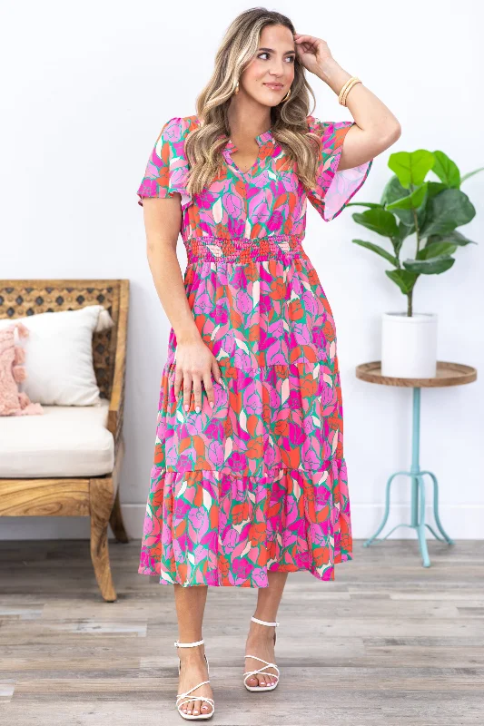 Pink Smocked Waist Maxi Floral Dress