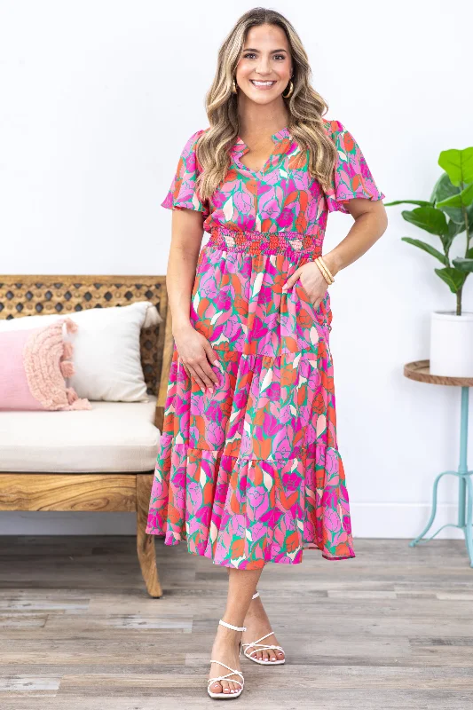 Pink Smocked Waist Maxi Floral Dress