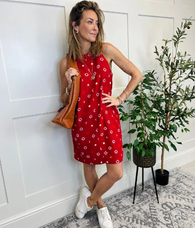 Red Linen Blend Mini Dress